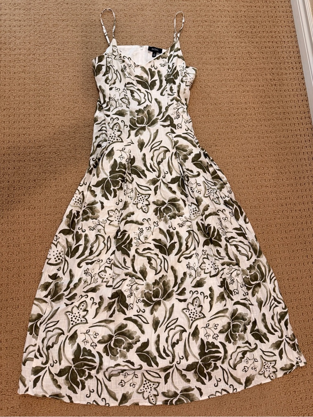MSK Olive and White Floral Maxi Dress